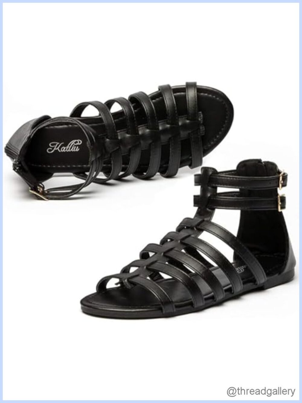 Gladiator Sandals Strappy Flat Faux Leather Ankle Buckle Summer